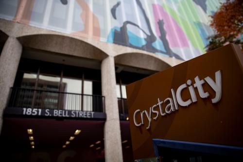 A building in the Crystal City area of Arlington, Virginia that Amazon.com is reportedly considering as part of its new second headquarters is seen in Arlington, Virginia, U.S. November 6, 2018. Amazon is planning to split its second headquarters evenly between two cities with the Crystal City area among the finalists with which Amazon is now holding advanced talks. REUTERS/Al Drago - RC1D7DFC17D0