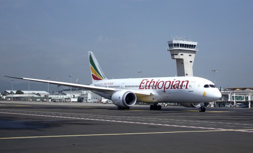 An Ethiopian Airlines Boeing 787-8 Dreamliner plane waits to take off from the Bole International Airport in Ethiopia's capital Addis Ababa August 21, 2015. Ethiopian Airlines is powering ahead with a plan to expand its fleet and route network after exceeding its profit target for the 2014/15 year, its chief executive said in an interview. To match Interview ETHIOPIA-AIRLINES/REUTERS/Tiksa Negeri - GF10000178432