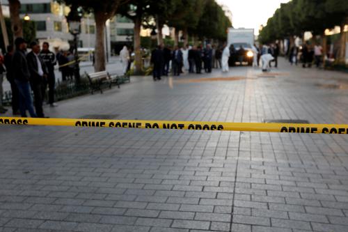 Police cordon off an area near the site of an explosion in the center of the Tunisian capital Tunis, Tunisia October 29, 2018. REUTERS/Zoubeir Souissi - RC18EE7225B0