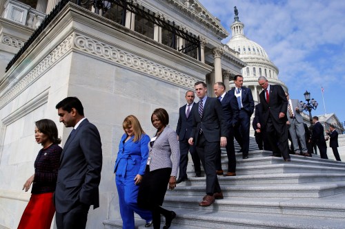 Newly-elected freshman U.S. House members depart the steps of the U.S. Capitol after holding a class photo in Washington, U.S. November 15, 2016. REUTERS/Jonathan Ernst - S1BEUMZTJDAB
