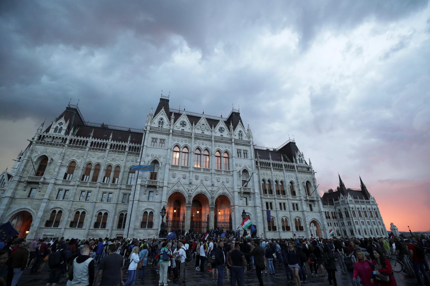 People attend a protest against the government of Prime Minister Viktor Orban in Budapest, Hungary May 8, 2018. REUTERS/Lisi Niesner - RC1244588330