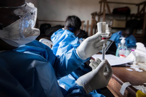 An ampule of one of the new therapeutics in Beni, Democratic Republic of Congo, August 25, 2018. Picture taken August 25, 2018.  WHO/Junior Kannah/Handout via REUTERS ATTENTION EDITORS - THIS IMAGE HAS BEEN SUPPLIED BY A THIRD PARTY. - RC1C7DAF2060