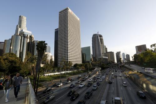 A general view of the Downtown skyline with the 110 Freeway in the foreground in Los Angeles, California March 30, 2016.    REUTERS/Mario Anzuoni - GF10000366649