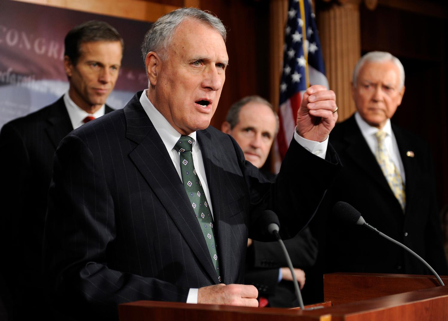 U.S. Senator Jon Kyl (R-AZ) (2nd L) speaks during a news conference about his opposition to moving forward on a vote to ratify the START treaty during the current lame duck session, at the U.S. Capitol in Washington, December 21, 2010. Also pictured are Senator John Thune (R-SD) (L), Senator James Risch (R-ID) (2nd R) and Senator Orrin Hatch (R-UT) (R).   REUTERS/Jonathan Ernst (UNITED STATES - Tags: POLITICS) - GM1E6CM03QN01