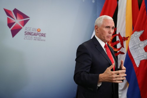 U.S. Vice President Mike Pence speaks during a news conference in Singapore, November 15, 2018. REUTERS/Athit Perawongmetha - RC1DC71B3B50