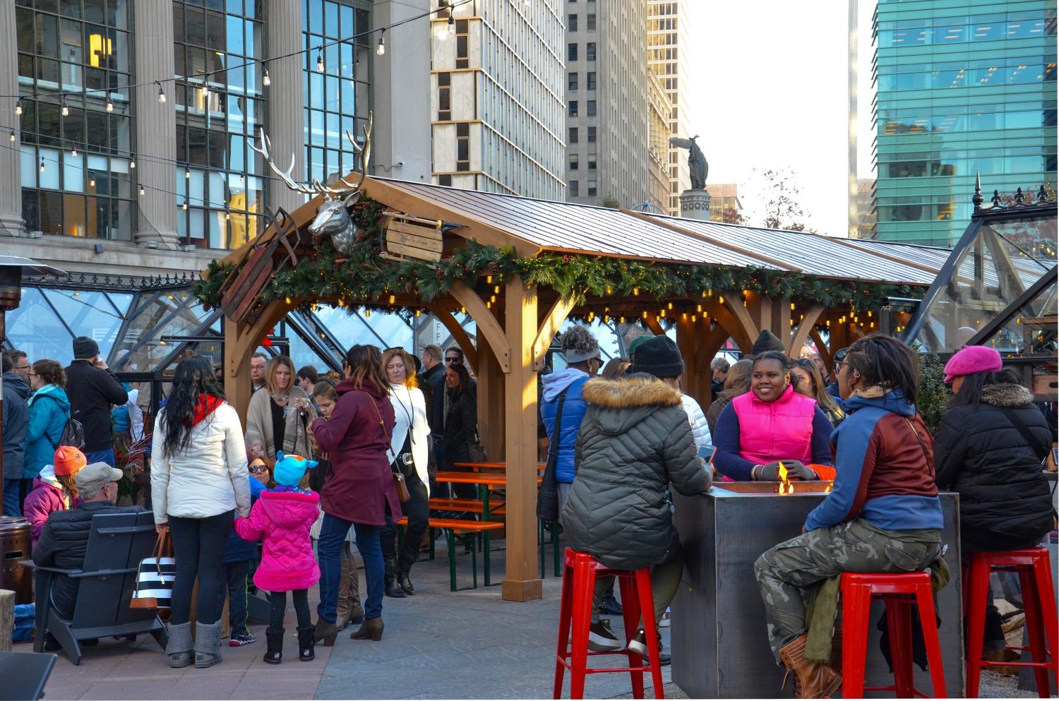 Residents at holiday market in Detroit