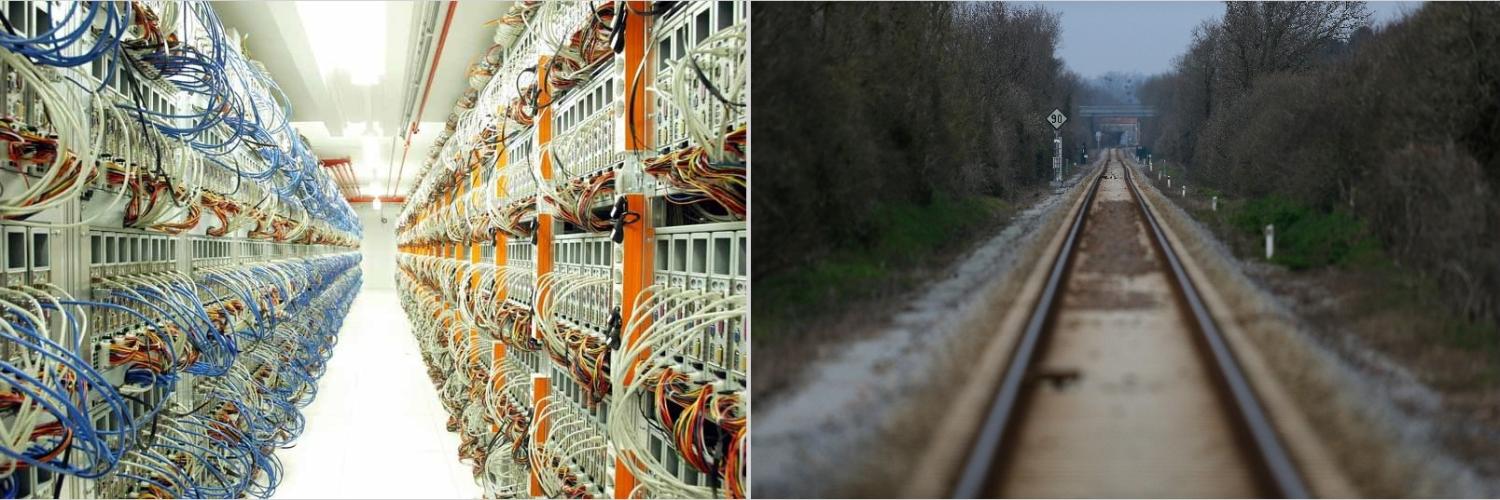 Computer servers and railroad tracks