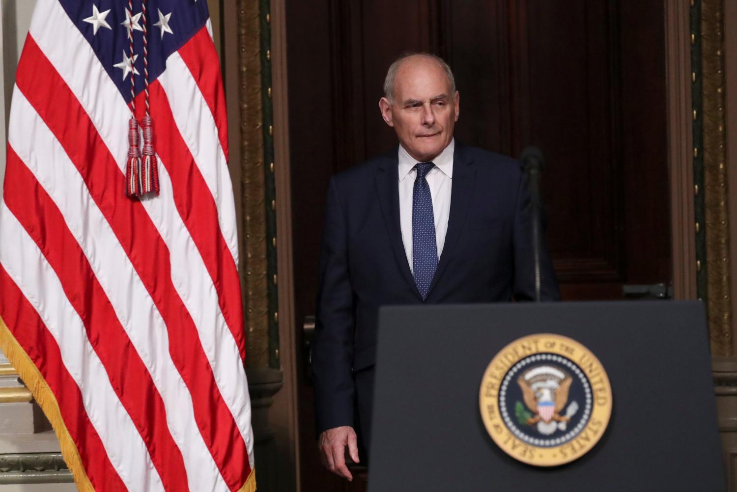 White House Chief of Staff John Kelly arrives for the Interagency Task Force to Monitor and Combat Trafficking in Persons annual meeting at the White House in Washington, U.S., October 11, 2018. REUTERS/Jonathan Ernst - RC1AF68C68D0