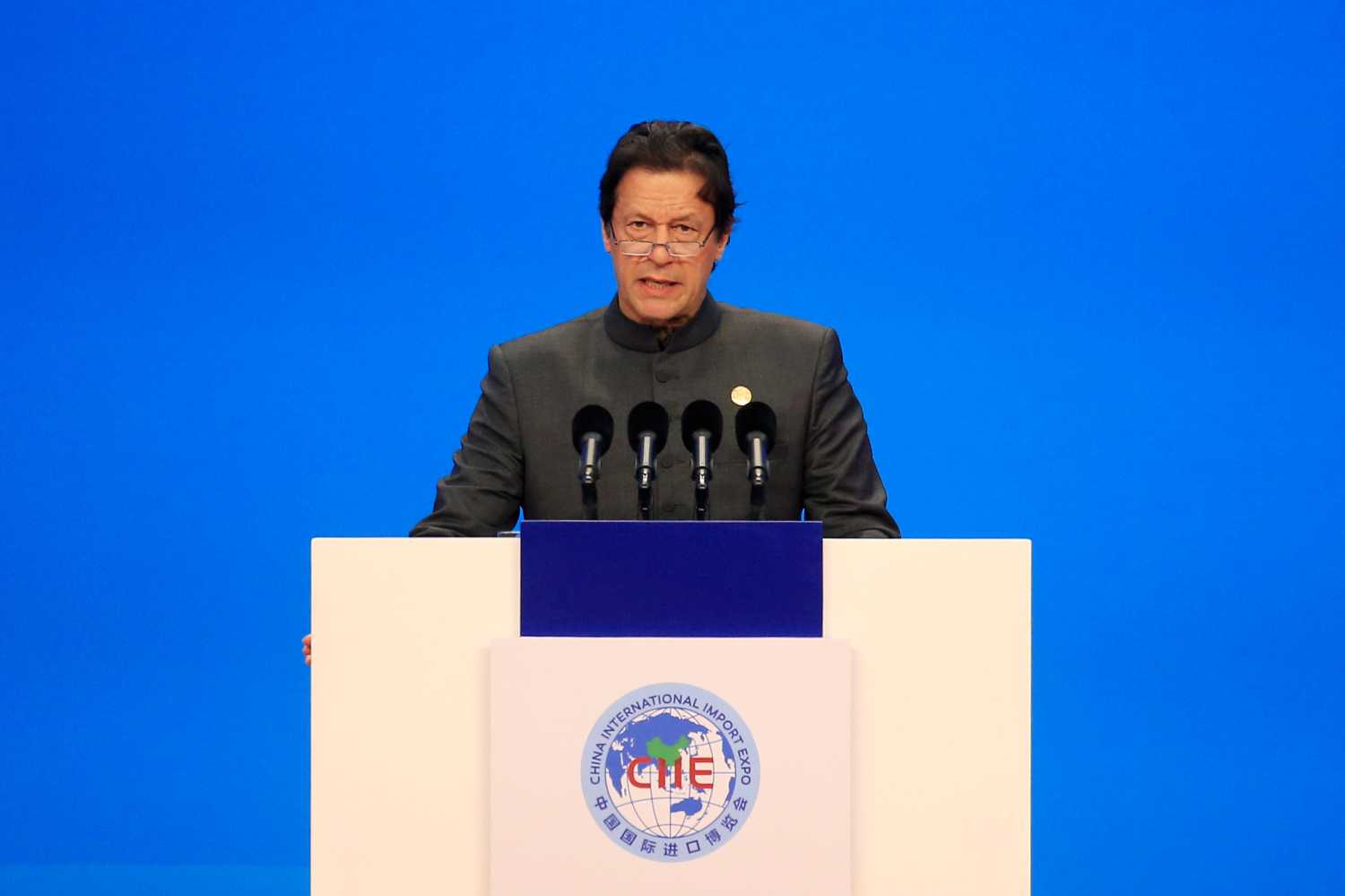 Pakistani Prime Minister Imran Khan speaks at the opening ceremony for the first China International Import Expo (CIIE) in Shanghai, China November 5, 2018.  REUTERS/Aly Song/Pool - RC128E965F40