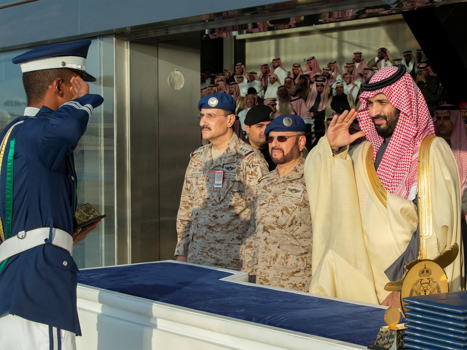 Saudi Arabia's Crown Prince Mohammed bin Salman attends a graduation ceremony for the 95th batch of cadets from the King Faisal Air Academy in Riyadh, Saudi Arabia December 23, 2018. Picture taken December 23, 2018. Bandar Algaloud/Courtesy of Saudi Royal Court/Handout via REUTERS ATTENTION EDITORS - THIS PICTURE WAS PROVIDED BY A THIRD PARTY. - RC1B24ACE450
