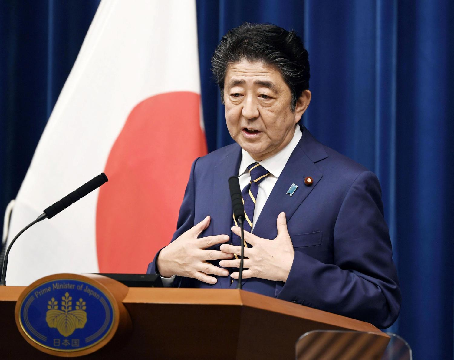 Japan's Prime Minister Shinzo Abe speaks during a news conference at Abe's official residence in Tokyo, Japan December 10, 2018.  Mandatory credit Kyodo/via REUTERS ATTENTION EDITORS - THIS IMAGE WAS PROVIDED BY A THIRD PARTY. MANDATORY CREDIT. JAPAN OUT. NO COMMERCIAL OR EDITORIAL SALES IN JAPAN. - RC1281930780