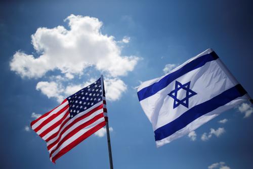 American and Israeli flags are seen during a dress rehearsal of the arrival ceremony which will be held to welcome U.S. President Donald Trump upon his arrival, at Ben Gurion International Airport in Lod, Israel May 21, 2017. REUTERS/Amir Cohen - RC116816C0C0