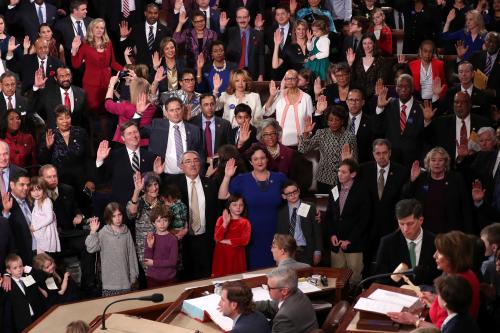 Members of the U.S. House of Representatives are administered the oath of office by U.S. House Speaker Nancy Pelosi (D-CA) during the start of the 116th Congress on Capitol Hill in Washington, U.S., January 3, 2019. REUTERS/Jonathan Ernst - RC19E8350950