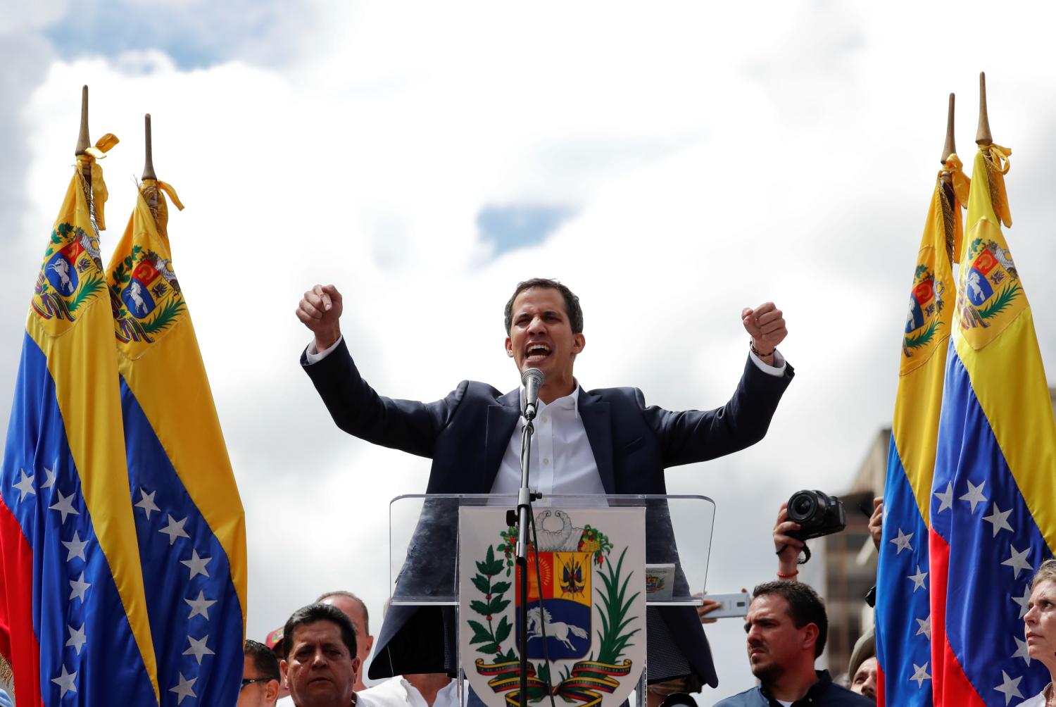 Juan Guaido, President of Venezuela's National Assembly, reacts during a rally against Venezuelan President Nicolas Maduro's government and to commemorate the 61st anniversary of the end of the dictatorship of Marcos Perez Jimenez in Caracas, Venezuela January 23, 2019. REUTERS/Carlos Garcia Rawlins - RC126D53C2E0