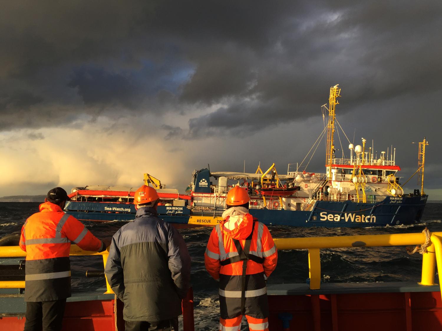 The migrant search and rescue ship Sea-Watch 3, operated by German NGO Sea-Watch, is seen from a crew transfer launch off the coast of Malta in the central Mediterranean January 3, 2019.  REUTERS/Darrin Zammit Lupi - RC17227C9000