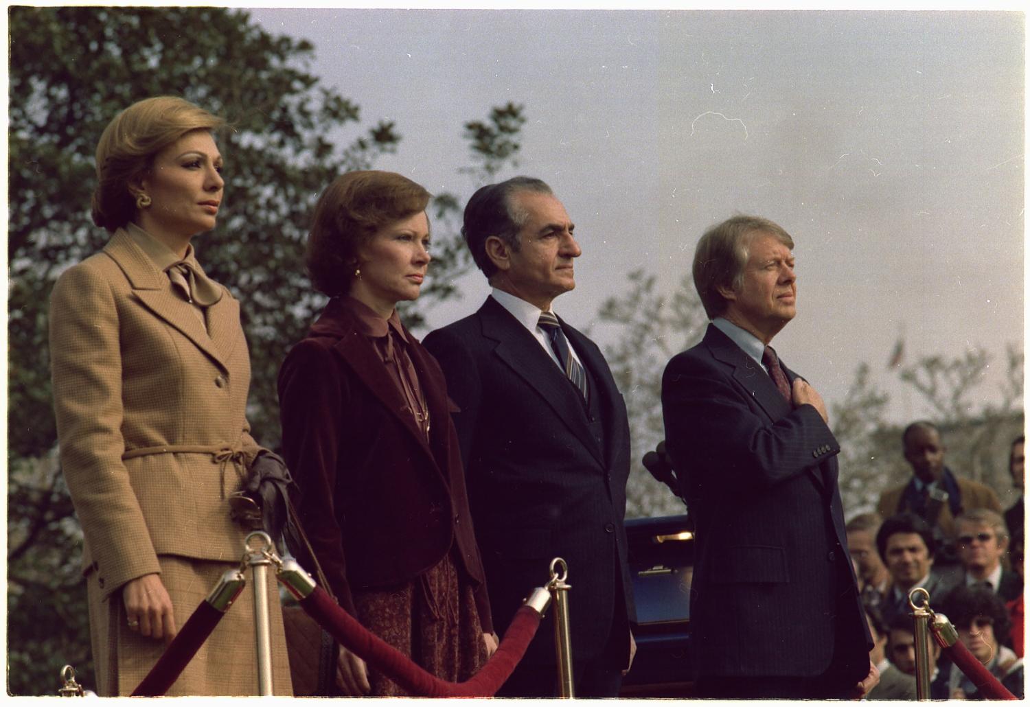 Rosalynn Carter and Jimmy Carter host welcoming ceremony for the state visit of the Shah of Iran and Shahbanou of Iran. Source: U.S. National Archives and Records Administration