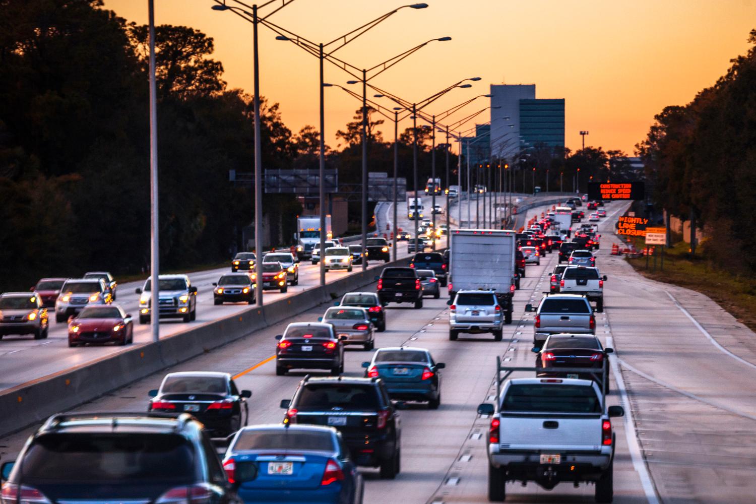 Highway traffic to Jacksonville, Florida, US