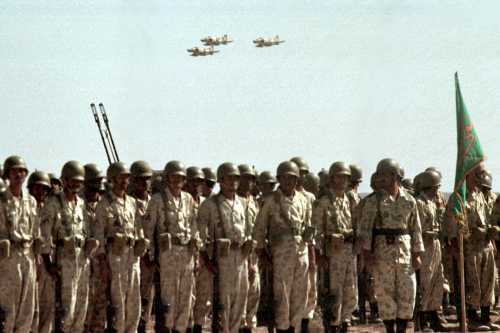 Fighter jets fly over Iranian soldiers parading during the Zolfaghar-2 war games near the Iran-Afghan border on November 2. The war games involved 200,000 army troops, 70,000 Revolutionary Guards, armoured and artillery units as well as commando forces and naval units, supported by the air force and the army air corps in the border areas covering 50,000 sq km (19,300 sq miles).JDP - RP1DRIGJPSAA