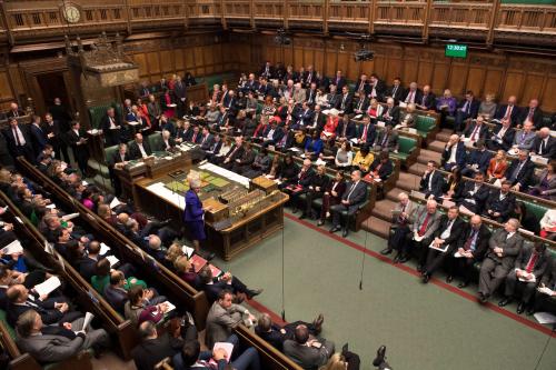 Britain's Prime Minister Theresa May speaks during PMQ session in Parliament, in London, Britain, January 30, 2019. UK Parliament/Mark Duffy/Handout via REUTERS ATTENTION EDITORS - THIS IMAGE HAS BEEN SUPPLIED BY A THIRD PARTY. - RC19F98C6910