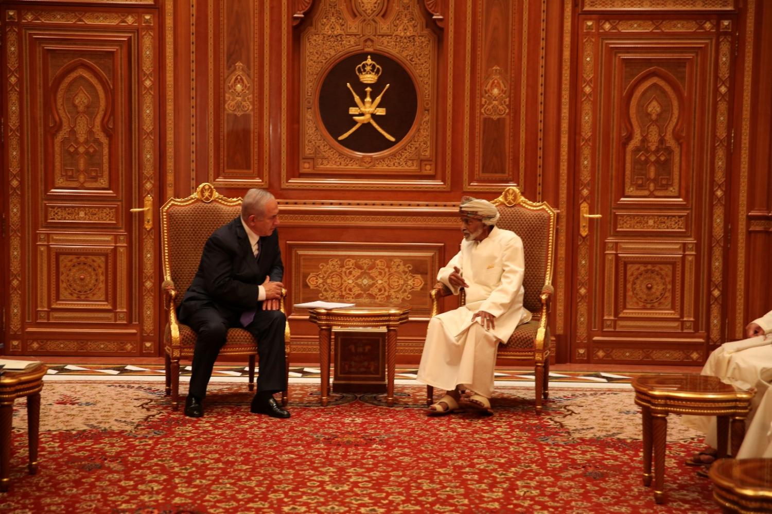 Israel Prime Minister Office Israeli Prime minister Benjamin Netanyahu meets Sultan Qaboos bin Said in this undated handout provided by the Israel Prime Minister Office, in Oman. Israel GPO/Handout via REUTERS ATTENTION EDITORS - THIS PICTURE WAS PROVIDED BY A THIRD PARTY. - RC191FF37EB0