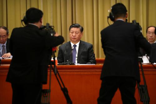 Chinese President Xi Jinping listens to a speech during an event to commemorate the 40th anniversary of the "Message to Compatriots in Taiwan" at the Great Hall of the People in Beijing, China January 2, 2019. REUTERS/Mark Schiefelbein/Pool - RC1608F8C1F0