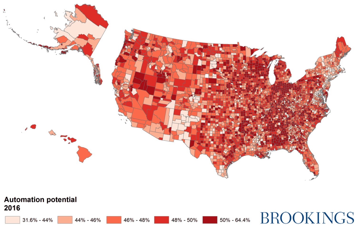 Average automation potential by county, 2016