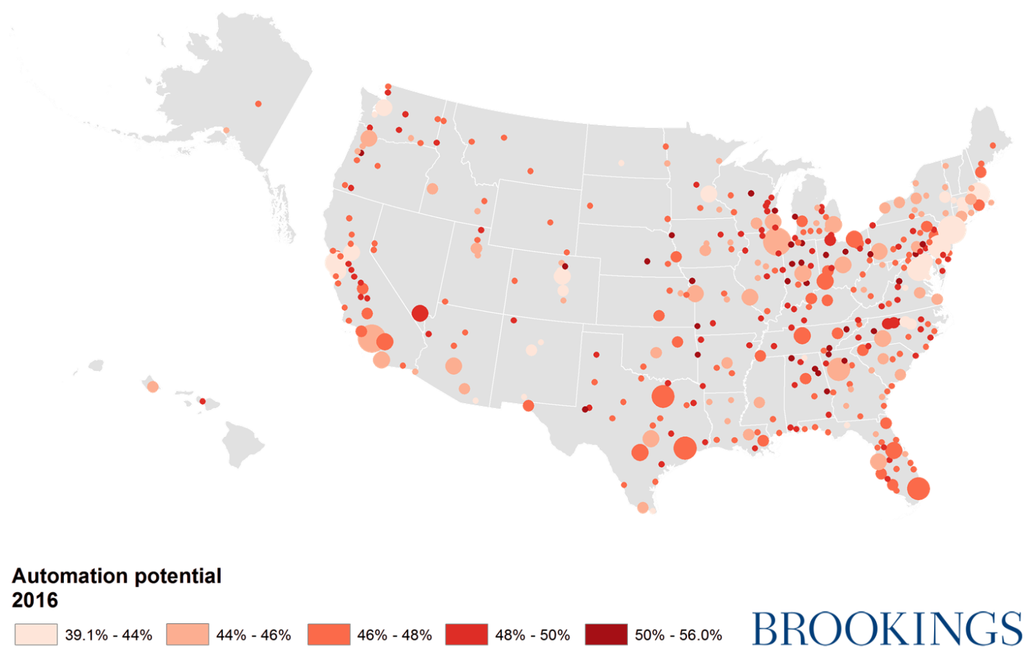 Average automation potential by metropolitan area, 2016