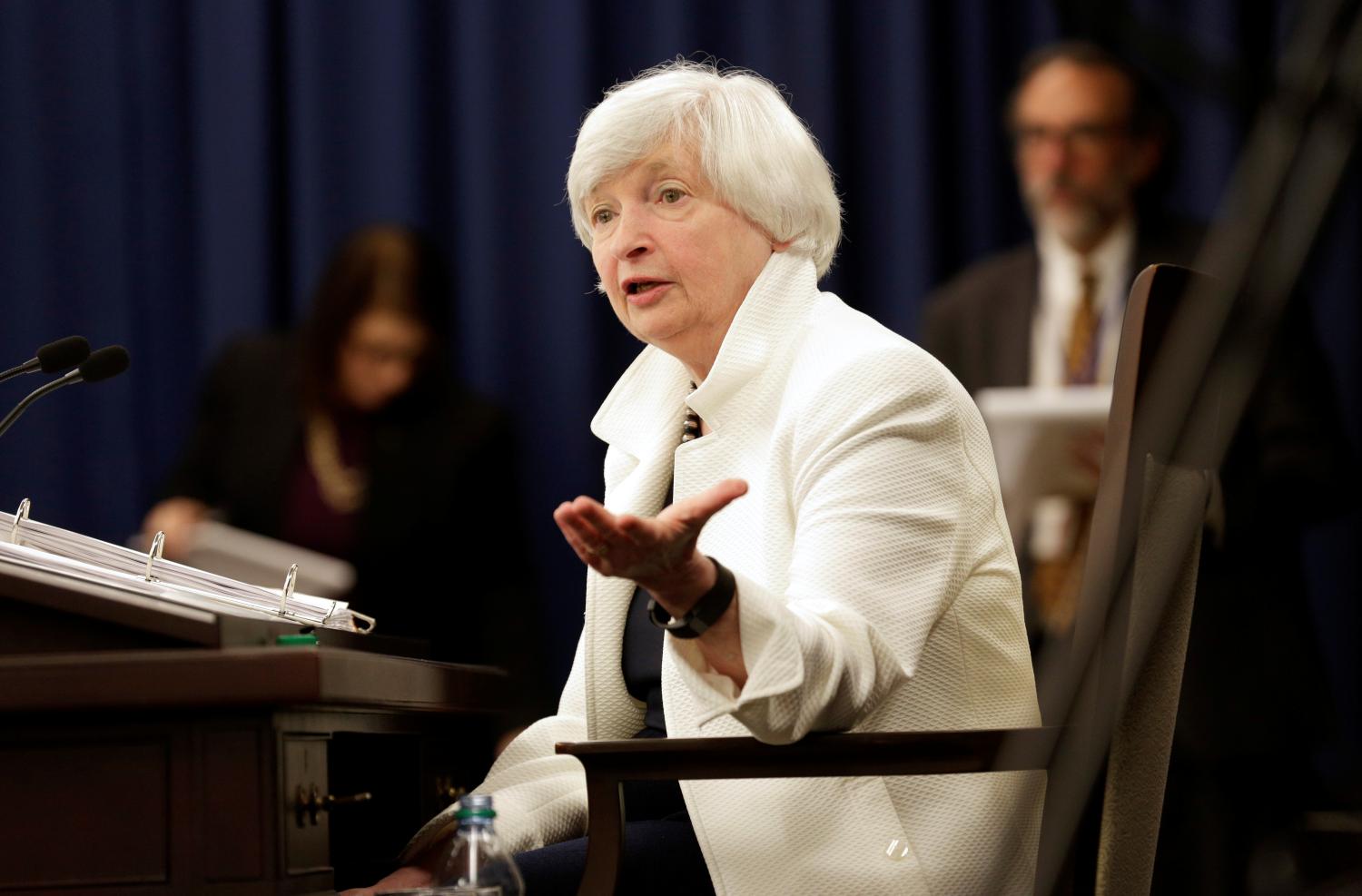 Federal Reserve Chairman Janet Yellen speaks during a news conference after a two-day Federal Open Markets Committee (FOMC) policy meeting in Washington, U.S., September 20, 2017. REUTERS/Joshua Roberts - RC152544FA20