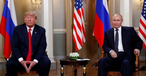 U.S. President Donald Trump meets with Russian President Vladimir Putin in Helsinki, Finland, July 16, 2018.     REUTERS/Kevin Lamarque - RC1B98296400
