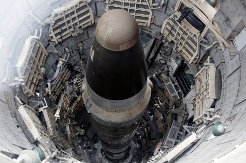 The Titan Missile, shown from above during a tour of the 103-foot Titan II Intercontinental Ballistic Missile (ICBM) site which was decommissioned in 1982, at the Titan Missile Museum in Sahuarita, Arizona, U.S., February 2, 2019.  REUTERS/Nicole Neri - RC1218FFA6D0