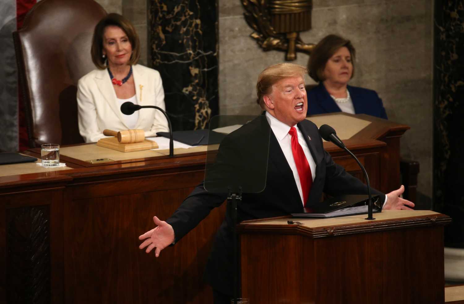 Speaker of the House Nancy Pelosi (D-CA) watches as U.S. President Donald Trump delivers his second State of the Union address to a joint session of the U.S. Congress in the House Chamber of the U.S. Capitol on Capitol Hill in Washington, U.S. February 5, 2019. REUTERS/Leah Millis - HP1EF2606ZF36