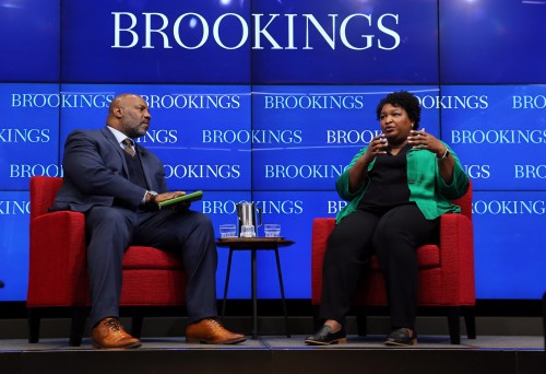 Brookings hosts political leader Stacey Abrams in a conversation about race and political power in the United States with Jelani Cobb, Columbia University's Lipman professor of journalism Friday, Feb. 15, 2019 in Washington. (Sharon Farmer/sfphotoworks)