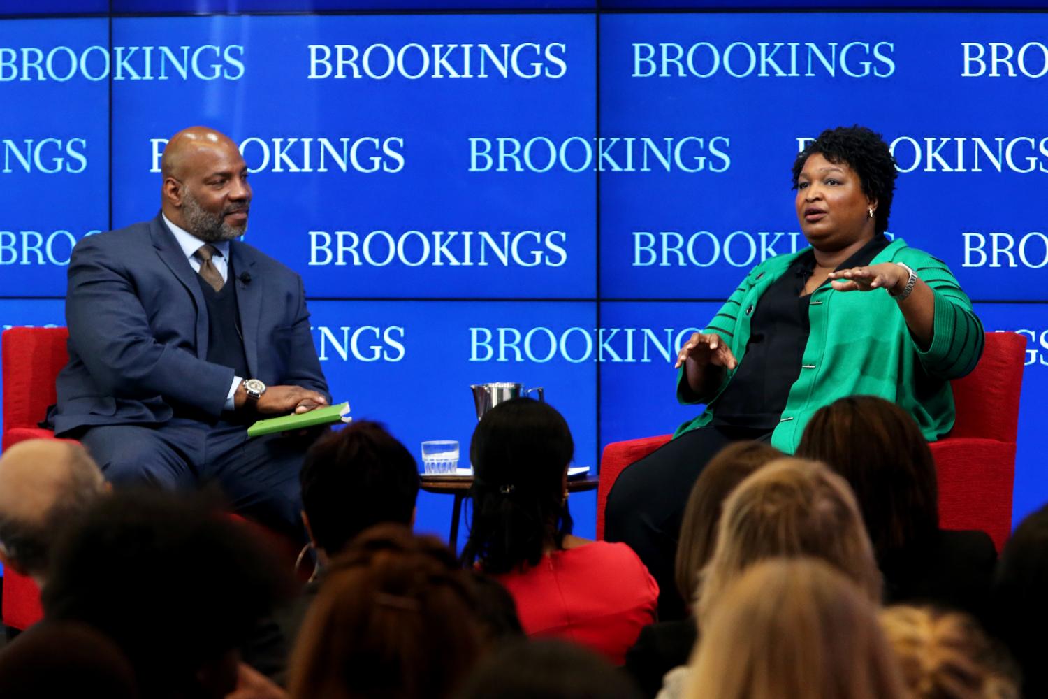 Brookings hosts political leader Stacey Abrams in a conversation about race and political power in the United States with Jelani Cobb, Columbia University's Lipman professor of journalism Friday, Feb. 15, 2019 in Washington. (Sharon Farmer/sfphotoworks)