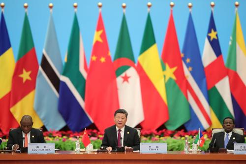Chinese President Xi Jinping speaks next to South African President Cyril Ramaphosa during the 2018 Beijing Summit Of The Forum On China-Africa Cooperation - Round Table Conference at at the Great Hall of the People in Beijing on September 4, 2018 in Beijing, China. Lintao Zhang/Pool via REUTERS *** Local Caption *** Xi Jinping;Cyril Ramaphosa - RC1A54A93A00