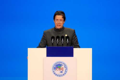 Pakistani Prime Minister Imran Khan speaks at the opening ceremony for the first China International Import Expo (CIIE) in Shanghai, China November 5, 2018.  REUTERS/Aly Song/Pool - RC128E965F40
