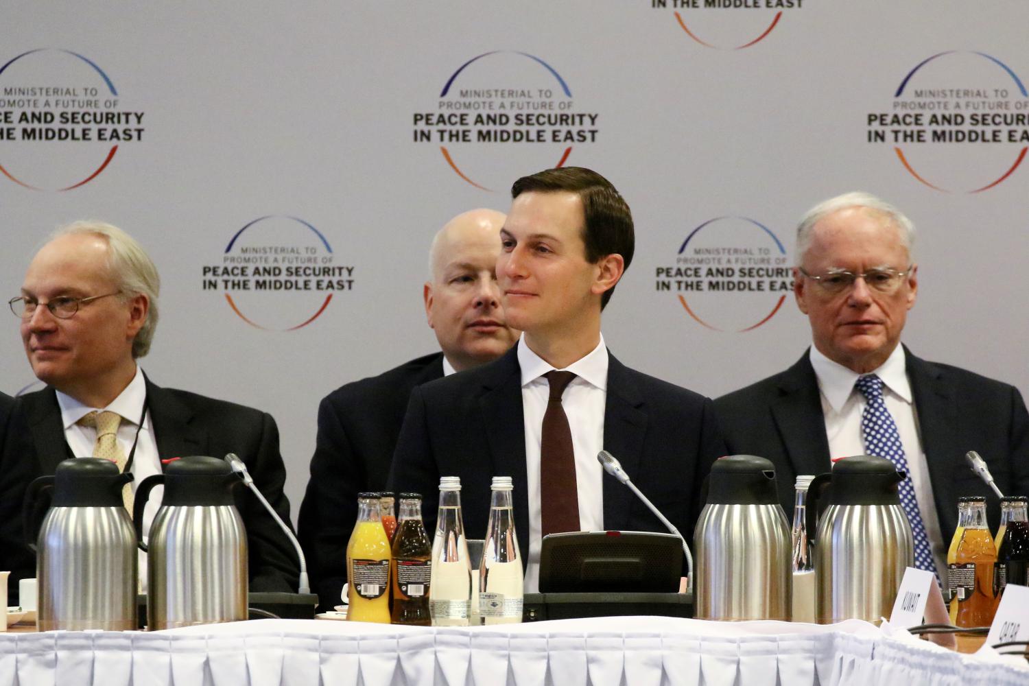 White House adviser Jared Kushner attends a plenary session at the Middle East summit in Warsaw, Poland, February 14, 2019. Agencja Gazeta/Slawomir Kaminski via REUTERS ATTENTION EDITORS - THIS IMAGE WAS PROVIDED BY A THIRD PARTY. POLAND OUT. NO COMMERCIAL OR EDITORIAL SALES IN POLAND. - RC1F9B11F600