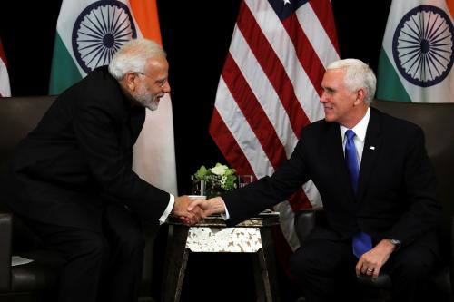 India's Prime Minister Narendra ModiÊshakes hand with U.S. Vice President Mike Pence during their bilateral meeting in Singapore, November 14, 2018. REUTERS/Athit Perawongmetha - RC1215088450