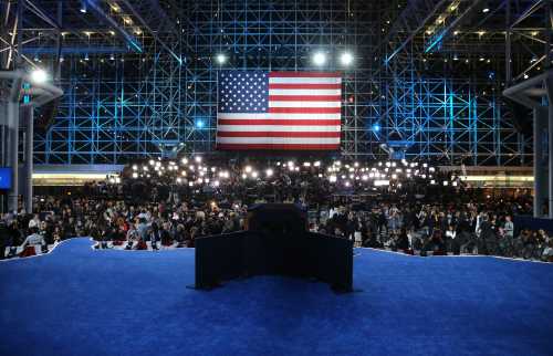 People file out of the Javits center after campaign chair John Podesta's speech at the Democratic U.S. presidential nominee Hillary Clinton election night rally in New York, NU.S., November 9, 2016. REUTERS/Carlos Barria - HT1ECB90L2BVY