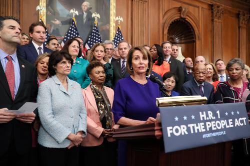 U.S. House Speaker Nancy Pelosi (D-CA) leads Democrats in introducing proposed government reform legislation, which they've titled the For the People Act, at the U.S. Capitol in Washington, U.S. January 4, 2019.  REUTERS/Jonathan Ernst - RC1D8861B9A0