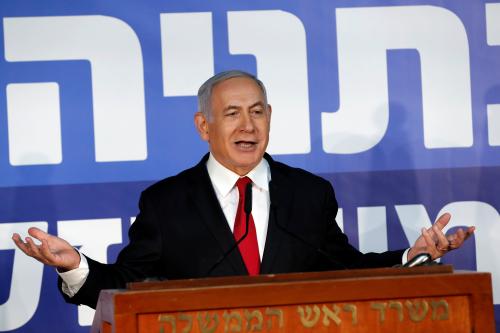 Israeli Prime minister Benjamin Netanyahu delivers a statement to the media in his residency in Jerusalem.