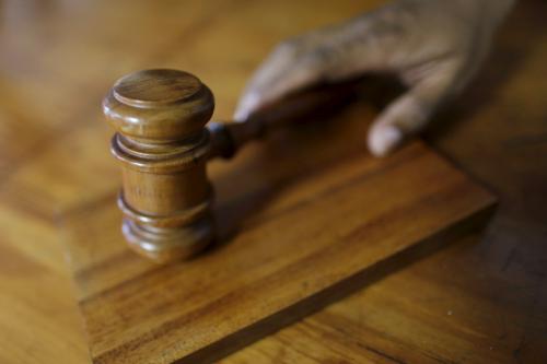 A gavel is seen in a hearing room in Panama City April 7, 2016. REUTERS/Carlos Jasso - GF10000375380