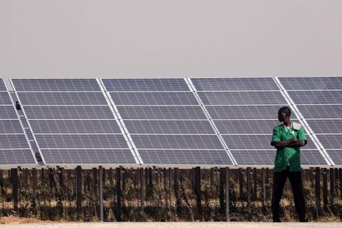 Solar panels are seen during the inauguration ceremony of the solar energy power plant in Zaktubi, near Ouagadougou, Burkina Faso, November 29, 2017.   REUTERS/Ludovic Marin/Pool - RC175340E150
