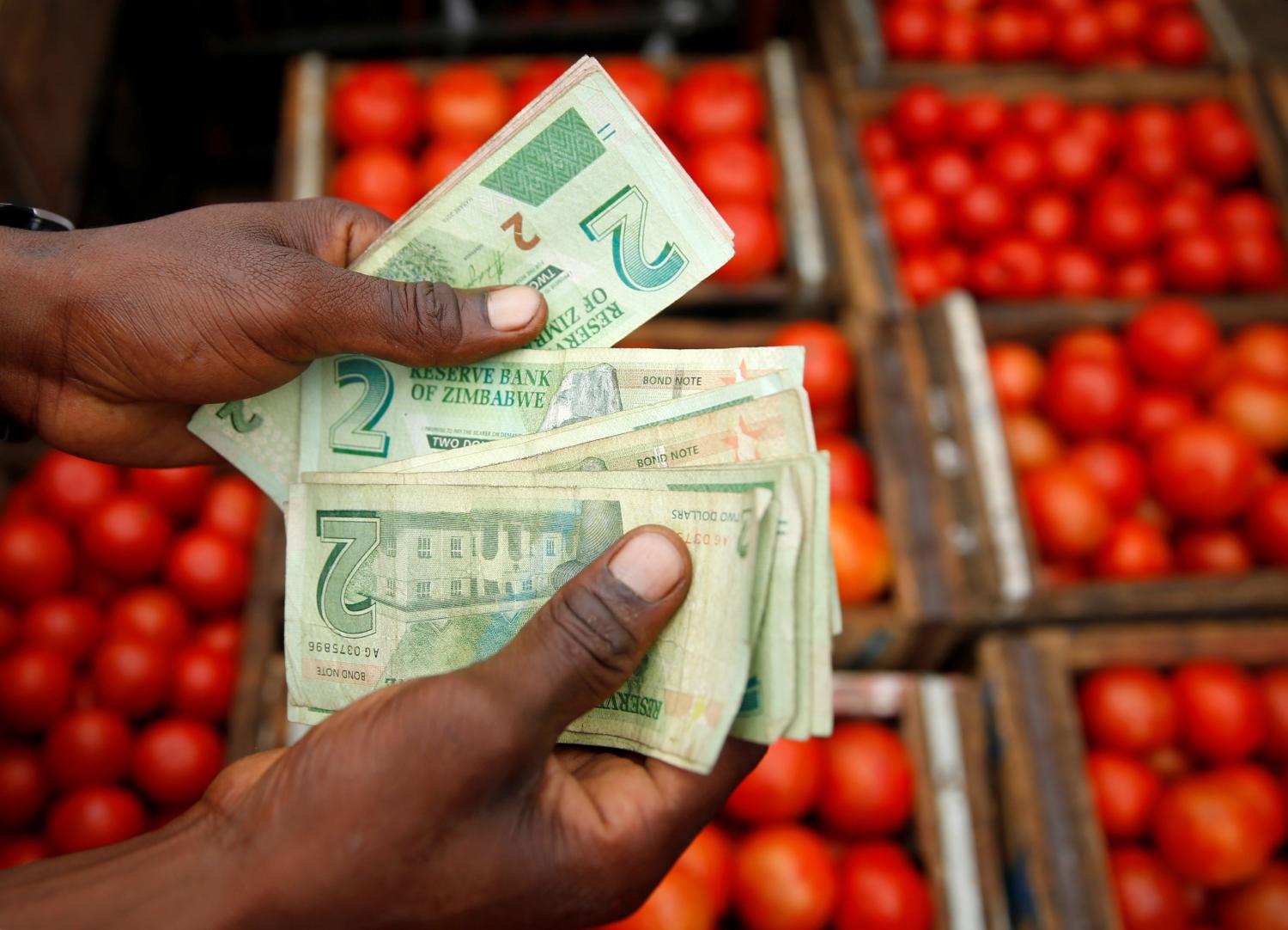 A man counts bond notes at a vegetable market in Harare, Zimbabwe, January 23, 2019. REUTERS/Philimon Bulawayo - RC11BE7ABB10