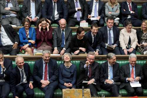 Britain's Prime Minister Theresa May reacts during the debate on extending Brexit negotiating period in Parliament in London, Britain, March 14, 2019. UK Parliament/Jessica Taylor/Handout via REUTERS ATTENTION EDITORS - THIS IMAGE HAS BEEN SUPPLIED BY A THIRD PARTY.     TPX IMAGES OF THE DAY - RC11E05C2DF0