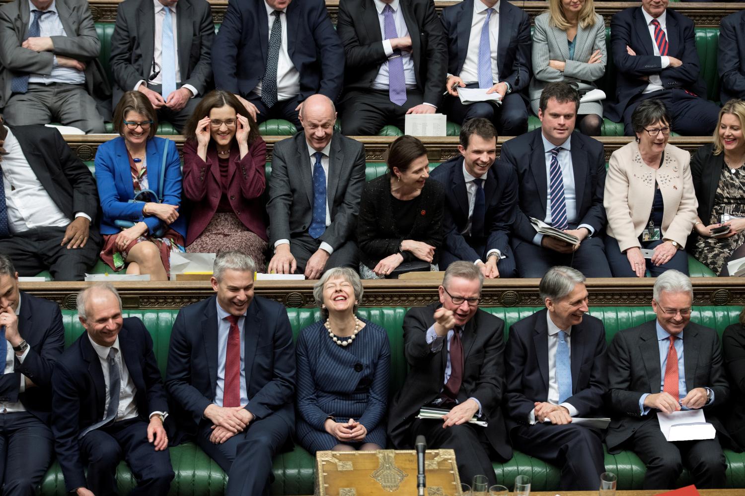 Britain's Prime Minister Theresa May reacts during the debate on extending Brexit negotiating period in Parliament in London, Britain, March 14, 2019. UK Parliament/Jessica Taylor/Handout via REUTERS ATTENTION EDITORS - THIS IMAGE HAS BEEN SUPPLIED BY A THIRD PARTY.     TPX IMAGES OF THE DAY - RC11E05C2DF0