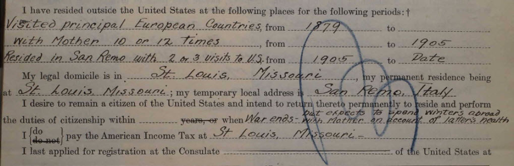 Detail from a U.S. consular registration application of Isabel V. January