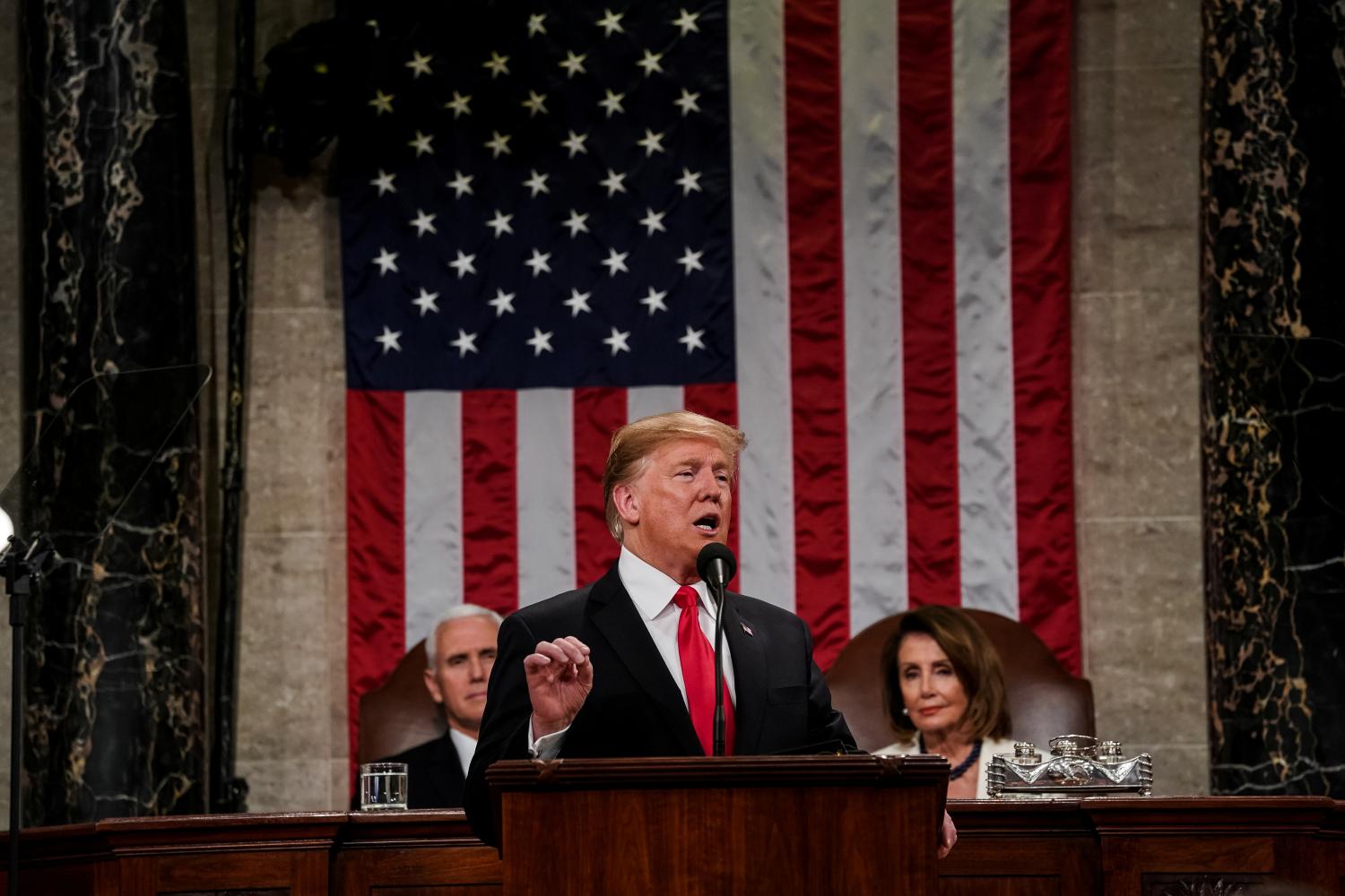 FEBRUARY 5, 2019 - WASHINGTON, DC: President Donald Trump delivered the State of the Union address, with Vice President Mike Pence and Speaker of the House Nancy Pelosi, at the Capitol in Washington, DC on February 5, 2019. Doug Mills/Pool via REUTERS - RC111FD41E00