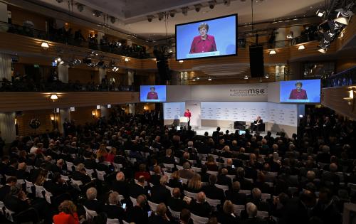 German Chancellor Angela Merkel speaks during Munich Security Conference in Munich, Germany February 16, 2019. REUTERS/Andreas Gebert - RC1AAE535B90