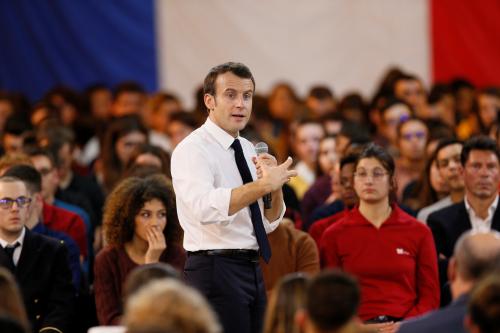 French President Emmanuel Macron attends a meeting with youths as part of the "Great National Debate" in Etang-sur-Arroux, France, February 7, 2019. REUTERS/Emmanuel Foudrot/Pool - RC14064C40C0
