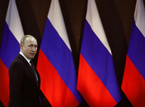 Russian President Vladimir Putin arrives for an extended meeting with North Korean leader Kim Jong Un at Far East Federal University on Russky Island in Vladivostok, Russia, April 25, 2019.  Sergei Ilnitsky/Pool via REUTERS - RC12E72785E0